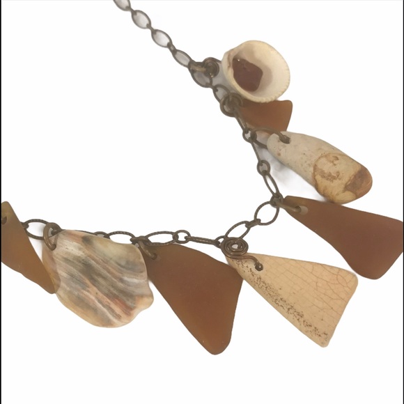 Vintage Shell & Sea Glass Chain Link Necklace 22” - Picture 3 of 7